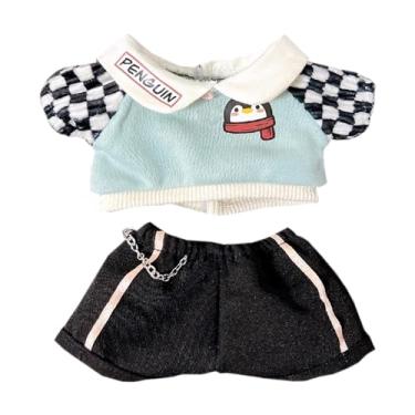 Imagem de niannyyhouse Roupas de boneca de pelúcia de 10 cm e 20 cm, jaqueta, calças, pinguim, fato de treino, acessórios para bonecas (azul, 10 cm)