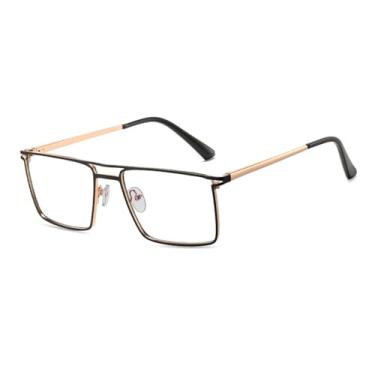 Imagem de VFDHN Óculos de bloqueio masculino para homens, lentes transparentes, armação quadrada, marrom, preto, metal, 1, tamanho único