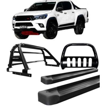 Imagem de Kit Quebra Mato Estribo Santo Antônio Duplo Hilux 16/20 Preto - HOZZ
