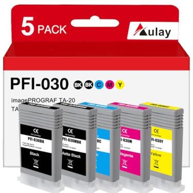 Imagem de Cartucho de tinta pigmentado PFI-030 55 ml compatível com PFI-030MBK PFI-030BK PFI-030C PFI-030M PFI-030Y Substituição para impressora Canon imagePROGRAF TA-20 TA-30 (5 peças, preto fosco, preto ciano