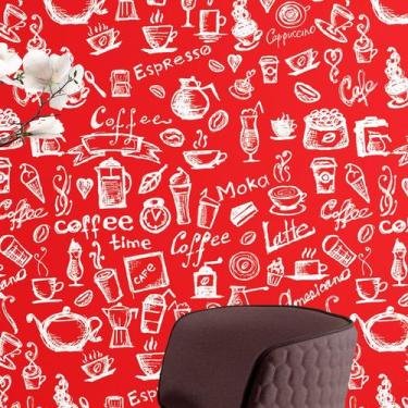 Imagem de Papel De Parede Vinílico Lavável Cozinha Gourmet Café Vermelho - PAPEL