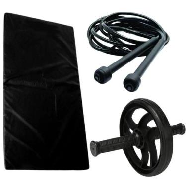 Imagem de Kit Corda De Pular Regulável + Colchonete Espuma 20mm + Roda Rodinha A