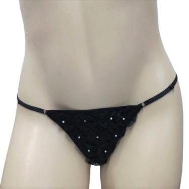 Imagem de Calcinha Fio Dental  Íntima Delas Tanga Flor, Preto, ÚNICO