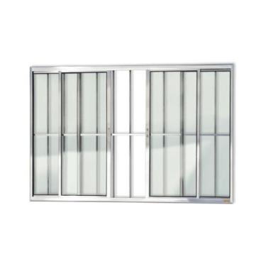 Imagem de Janela de Aluminio de Correr 120x150cm 4 Folhas com Grade e Vidro Liso