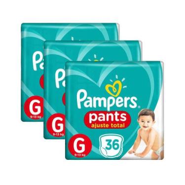 Imagem de Kit 3 Fraldas Pampers Pants Ajuste Total Mega Tamanho G 36 Unidades