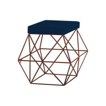Imagem de Puff Decorativo Sala de Estar Base Bronze Trixie Veludo Azul G41 - Gra