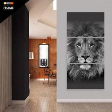 Imagem de Quadro Leão Moderno 3 Peças Sala Hall Decorativo Mosaico - NEYRAD