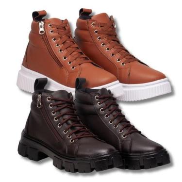 Imagem de Kit Coturno Feminino Caramelo + Bota Tratorada Marrom. - Fierre, 35, M