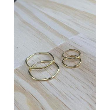 Imagem de Kit Brinco Sextavado Primeiro e Segundo Furo Ouro 18k - Casa das Joias