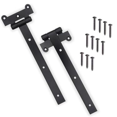 Imagem de DIYWorld Dobradiças de porta pretas – 2 peças de dobradiças de portão com 12 parafusos de montagem – Construção de ferro resistente de 4 mm de espessura com revestimento em pó preto – Ideal para portões, galpões, celeiros