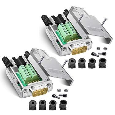 Imagem de Conector de breakout DB9 da ANMBEST com 2 peças, carcaça de metal sem solda RS232 D-SUB Serial para terminal de porta de 9 pinos macho adaptador placa de breakout com capa