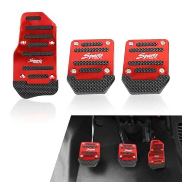 Imagem de gunroil Kit de 3 pastilhas manuais de pedal de carro, pedais de metal duráveis à prova d'água, design esportivo, acessórios universais de pastilha de freio de transmissão automotiva para caminhão SUV