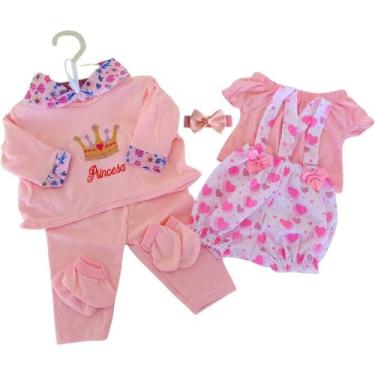 Imagem de Kit Roupinha Bebê Reborn Jardineira + Pijama + Tiara - Mamãe Reborn