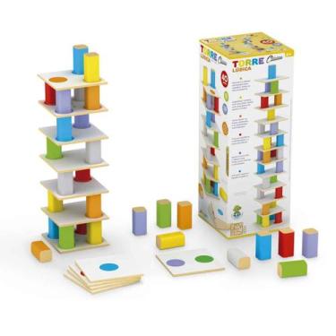 Imagem de Torre Lúdica Clássica 40 Peças Em Madeira  Junges  Jogo Brinquedo Cria