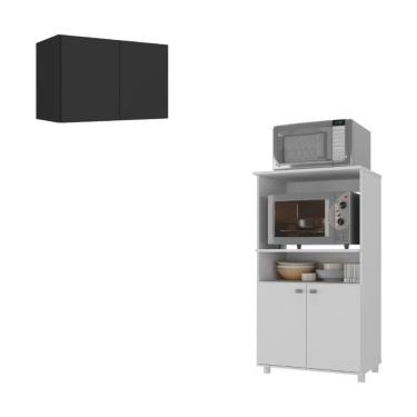 Imagem de Kit Armário De Cozinha 2 Portas Com Balcão Multiuso Multimóveis Mp2236 Branco-preto Branco-preto