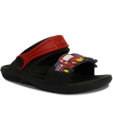 Imagem de Sandalia Papete Infantil Nº 21 ao 32 Babuche Carros Masculino Menino Leve Macio Antiderrapante 15.20 (Preto-Vermelho, BR, Criança de 4 a 8 anos, Numérico, 32)