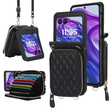 Imagem de YQODSZ Capa carteira para Motorola Moto Razr 2024 com alça transversal, [bloqueio RFID] Capa carteira de couro premium com zíper para Moto Razr 50 para Motorola Razr 2024 preta