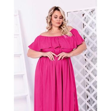 Imagem de Vestido Longo Plus Size Branco Ano Novo Ombro a Ombro Fenda Ciganinha 