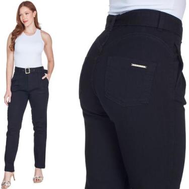 Imagem de Calça Jeans Feminina Reta Classic com Cinto Cintura Alta Preta - HNO J