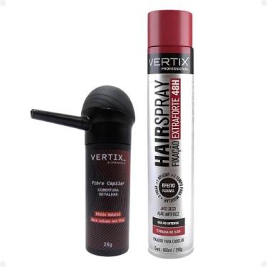 Imagem de Kit Vertix: Fibra Capilar Castanho Escuro, Aplicador e Spray Extrafort