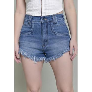 Imagem de Shorts Jeans Dialogo Cintura Alta Curto Barra Desfiada Feminina - Dial