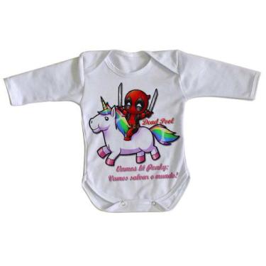 Imagem de body nenê criança roupa bebê manga longa Dead Pool e Unicórnio - Empór