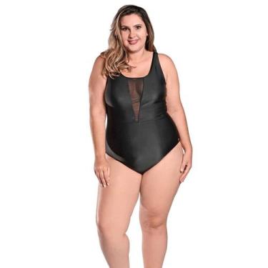 Imagem de Maiô Body Plus Size Tradicional com Detalhe em Tule no Decote Preto - 