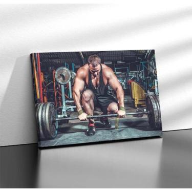 Imagem de Quadro Tecido Canvas Academia Malhação Homem Treino Pesos - LindaCasaP