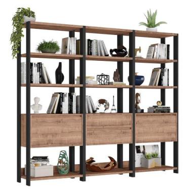 Imagem de Estante Livreiro 2 Portas 2 Gavetas Estilo Industrial Chess F04 Preto/