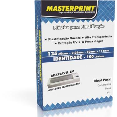 Imagem de Plástico para Plastificação para RG, 80mm X 111mm, 125 Micras, 0,05, Pacote com 100 Unidades, Masterprint