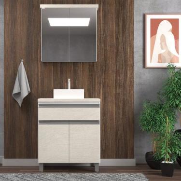 Imagem de Gabinete de Banheiro 65cm com Cuba e Armário Ref 502 Cewal - Branco/Ar