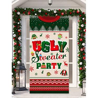 Imagem de Suéter feio decorações de festa - suéter de Natal feio capa de porta, 2022 faixa de fundo pendurado para porta de natal para férias de inverno ano novo festa de natal