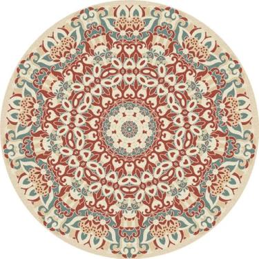 Imagem de Tapete redondo para ambientes internos, vintage, corredor, círculo, tapete redondo, estampa floral, antiderrapante, com suporte de borracha para sala de estar, sala de jantar, quarto, entrada (flor