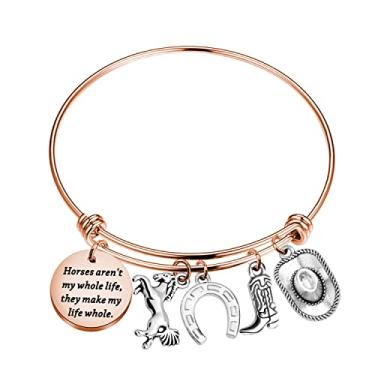 Imagem de PLITI Pulseira com pingente de cavalo, joia de vaqueira, presente equestre para amantes de cavalos, cavalos não são minha vida inteira eles fazem minha vida inteira, pulseira de ferradura, Medium, Aço