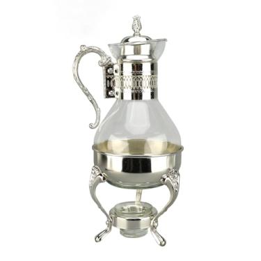 Imagem de Conjunto de cafeteira de vidro vintage com tampa e xícara, jarra de água aquecida para uso doméstico e escritório, 35,5 x 16,5 x 14,5 cm, serviço de chá turco para decoração de chá em casa (prata)