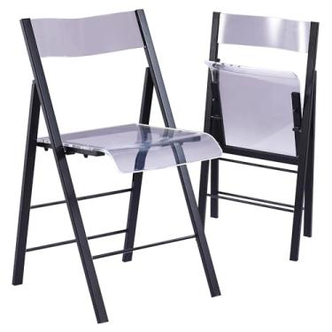 Imagem de ISL Furnishings Cadeiras dobráveis de acrílico Kasper Flex modernas – Cadeira Lucite transparente dobrável com moldura de aço cromado para ambientes internos, externos, jantar, mesa, escritório,