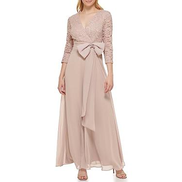 Imagem de Jessica Howard Vestido longo feminino de renda manga 3/4 gola V – vestido para ocasiões especiais, Champanhe, 40