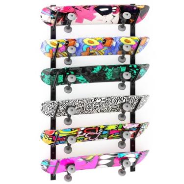 Imagem de KOPKIO Suporte de parede para skate, 6 andares, suporte para exibição de parede, suporte de esqui, suporte de parede de snowboard para armazenamento e organização de deck de longboard