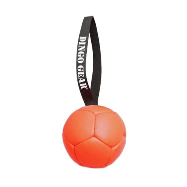 Imagem de DINGO GEAR WWW.DINGOGEAR.COM 1977 Bola de treinamento e recompensa de cães, brinquedo de buscar e rebocar para cães, couro PU leve com alça durável para fácil jogar, 12,7 cm, laranja S02696