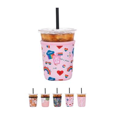 Imagem de Cavllson Mangas de bebidas de café gelado de neoprene isoladas reutilizáveis, Kozie de café gelado, suporte de copo para bebida fria para a maioria dos copos como Starbucks, Dunkin Donuts e mais (LGBT