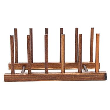 Imagem de Rack de Secagem de Pratos Dobrável - Rack de Pratos de Madeira e Prateleira de Cozinha para Armazenamento Eficiente de Pratos - Design de 4 Colunas para Drenagem Imal e Economia