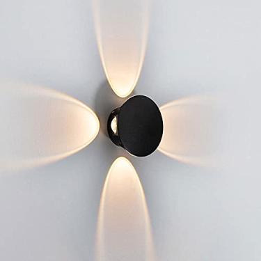 Imagem de Luminária de parede redonda preta moderna para exterior com design luminoso em todos os lados, lâmpada de parede LED branca quente 3000K, luz de pátio IP65, à prova de chuva e ferrugem, ilum