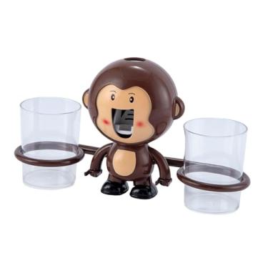 Imagem de WeiLaiKeQi Espremedor de pasta de dente em formato de macaco, rack versátil com copos, organizador de pasta de dente para banheiro infantil, Marrom