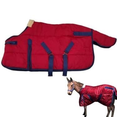 Imagem de La La Pet Cobertor impermeável quente para cavalos ajustável e respirável roupas para cavalo mini pônei Ripstop peso médio 220 g enchimento de poliéster para inverno vermelho 109 cm