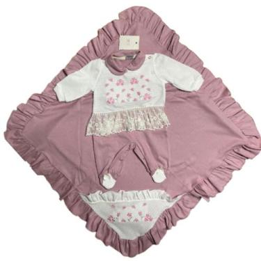 Imagem de  Saída Maternidade Kit Macacão E Manta Bordada Suedine Menino Menina P