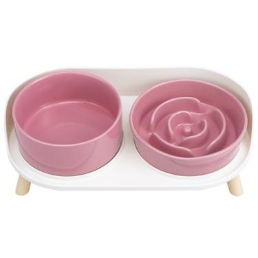Imagem de Tigelas elevadas para cães de alimentação lenta - conjunto de tigelas de cerâmica para comida e água com suporte - Pratos elevados para animais de estimação para cães pequenos e médios