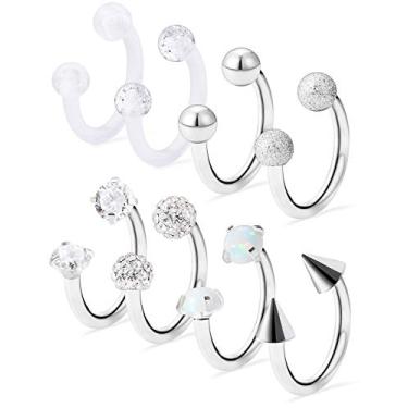 Imagem de Dyknasz Ferseshoe Circular Barbell Clear CZ Opala Pedra nariz Septum Anéis Argola Retentor para Mulheres Masculino Helix Cartilage Tragus Brinco 316L Aço Cirúrgico 16G 5/16" (8 mm) 3/8" (10 mm)
