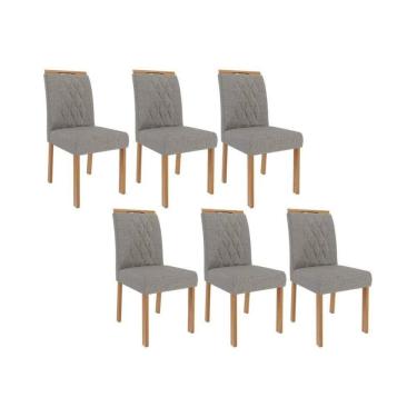 Imagem de Cadeira De Cozinha Juliana Kit 6 Un Madeirado Linho Grafite Cimol