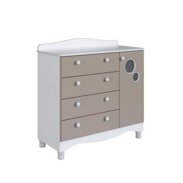 Imagem de Cômoda Infantil 4 Gavetas 1 Porta Fraldário Linha Encanto 90cm Branco/Cinnamon - Completa Móveis