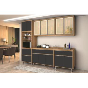 Imagem de Cozinha Modulada Compacta Agata Vidro Reflecta Freijó/Grafite 12 Porta